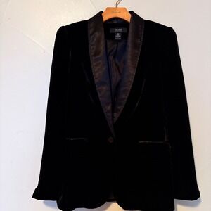 Body by Victoria Black Velvet Silk Blend Tuxedo Blazer Satin Shawl Lapel Size 6
